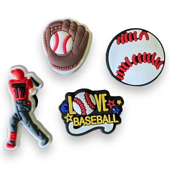 4 Baseball Shoe Charms Decorations Assorted Ball Glove Player - Picture 1 of 2